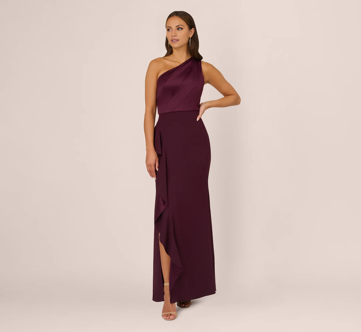 One Shoulder Long Satin Crepe Tail Long Prom Dress
