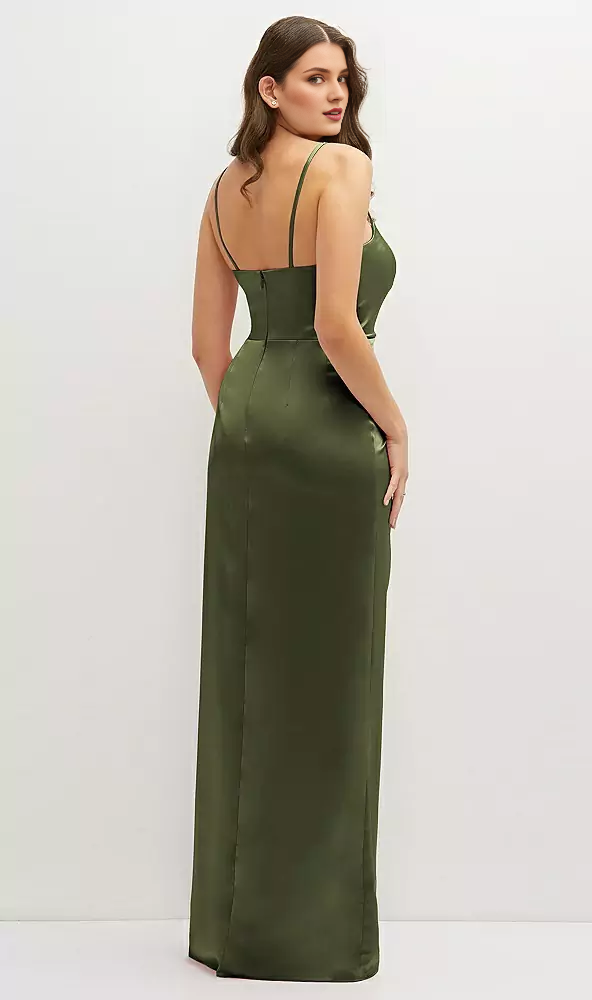 Asymmetric hanging pleats wrapped in satin with extra long Prom dress