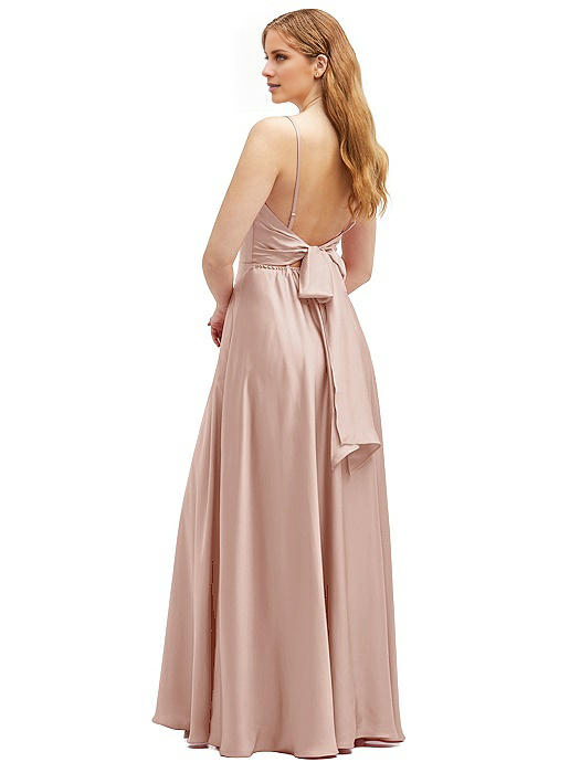 square neckline off shoulder sleeveless thin shoulder strap backless and floor length Prom dress