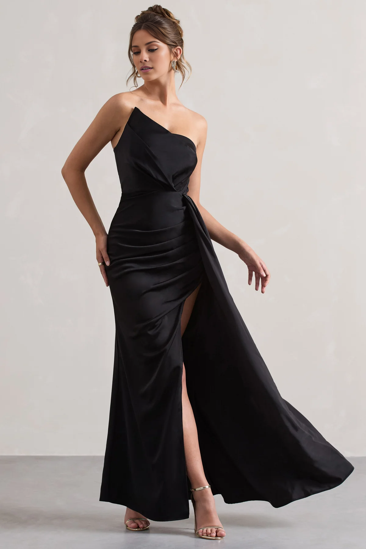 Satin strapless backless slit and floor length evening dress - Dress