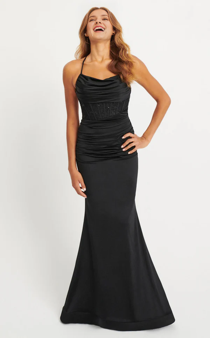 Mermaid thin shoulder strap square neckline backless and floor length Prom dress