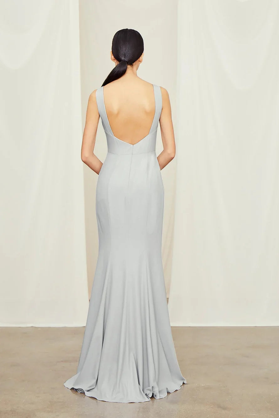 boat neckline off shoulder sleeveless backless and floor length Prom dress