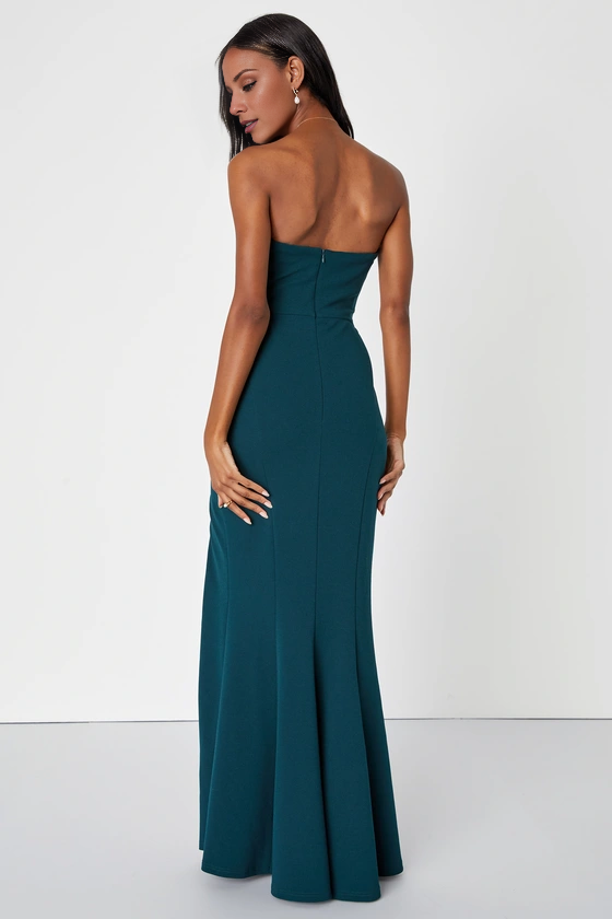 off shoulder collar sleeveless backless side slit and floor length Prom dress