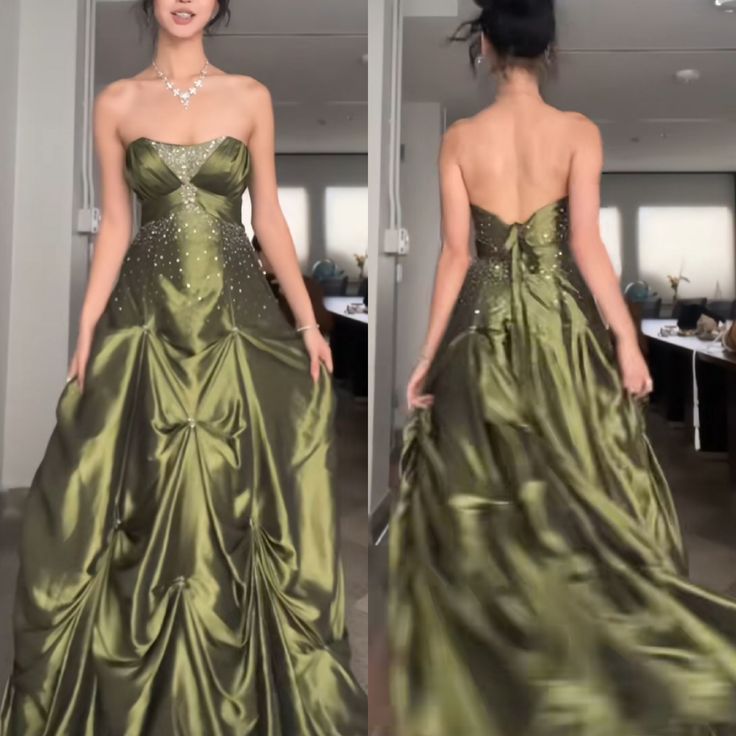 Long Green Satin Sleeveless Party Dress Formal Gown