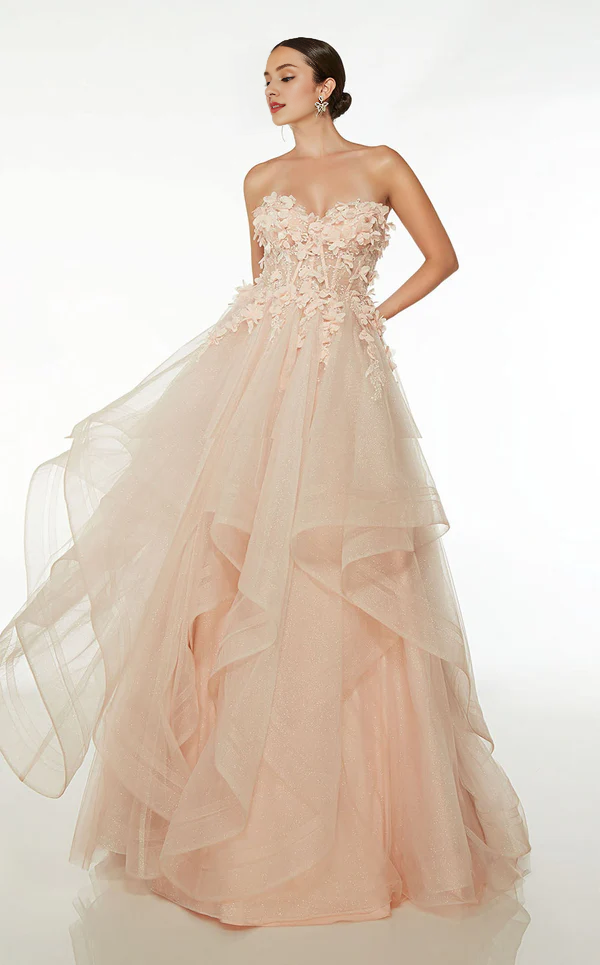 A-line off shoulder collar strapless backless and floor length Prom dress