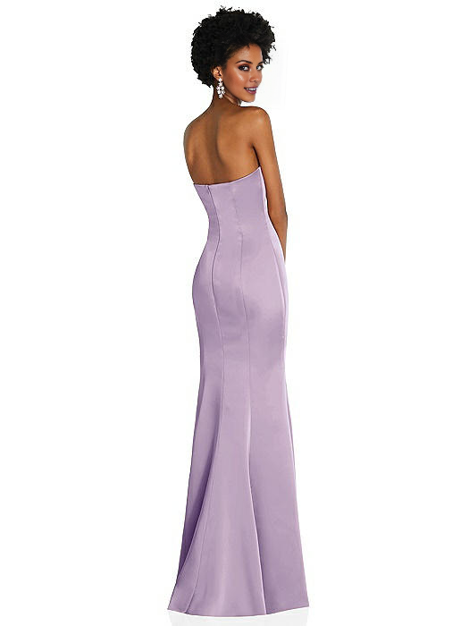 off shoulder collar sleeveless strapless backless and floor length Prom dress