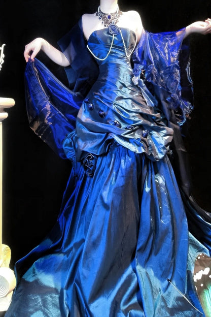 Vintage-style elegant blue taffeta long ball gown gh6845