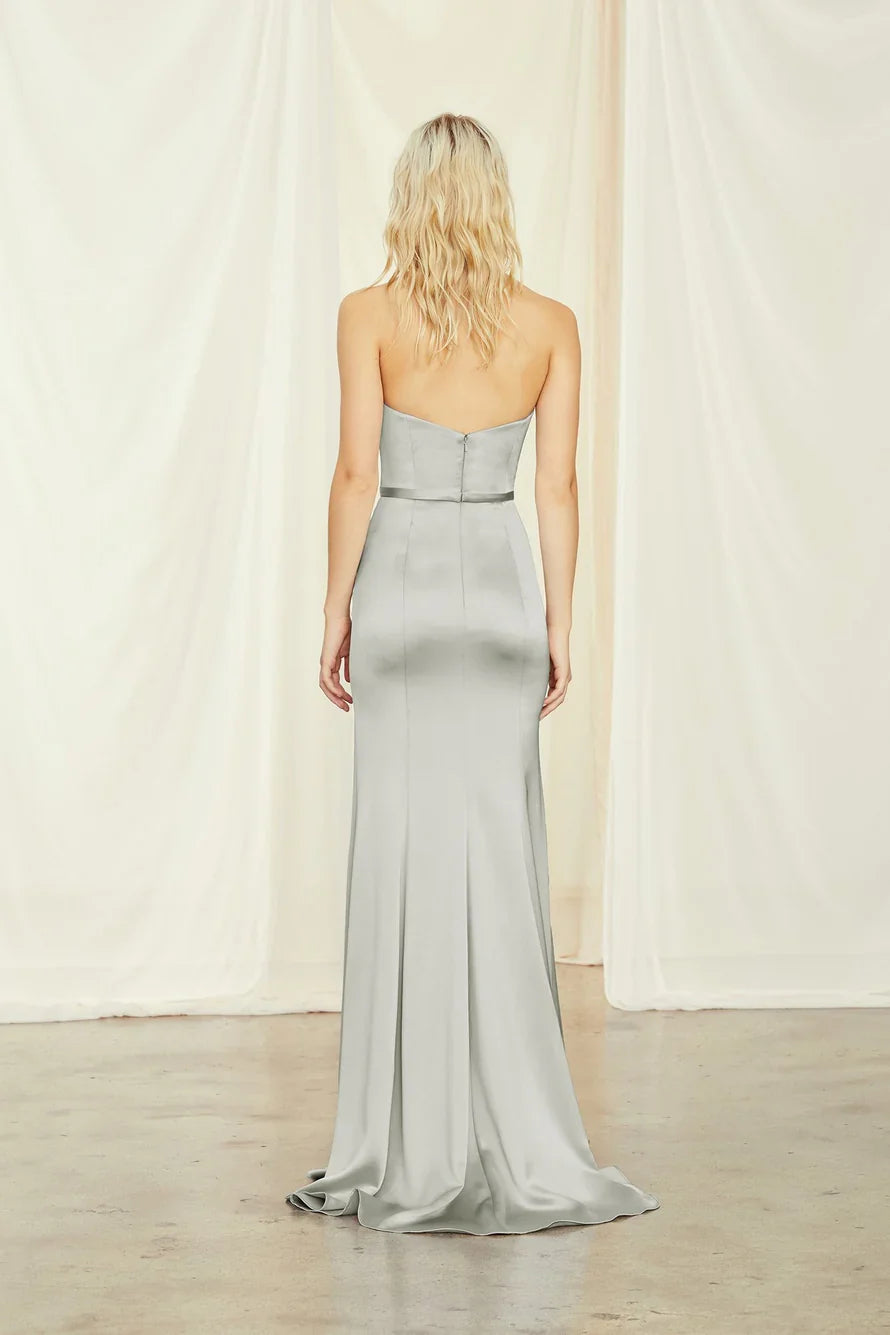 off shoulder collar sleeveless backless side slit and floor length Prom dress