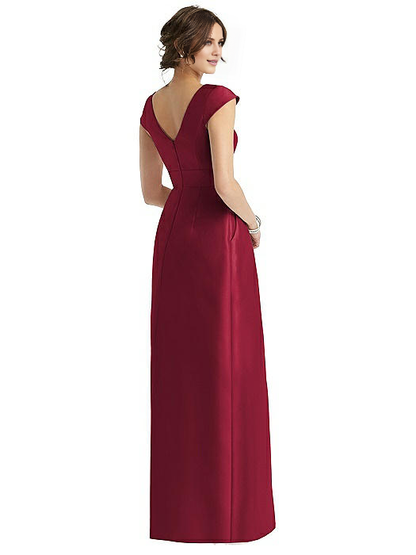 boat neckline short sleeved backless and floor length Prom dress