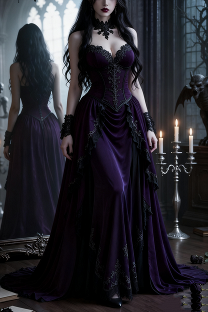girlhomeshops-Purple Velvet Long Floor-Length Prom Dress With Train gh5942