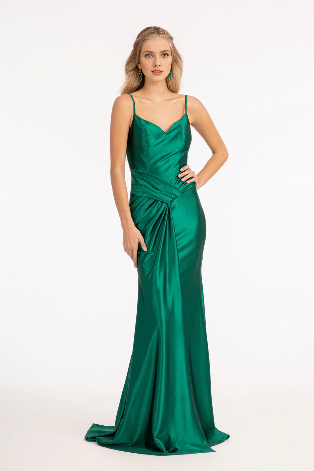Slimming hemline long sweetheart satin dress