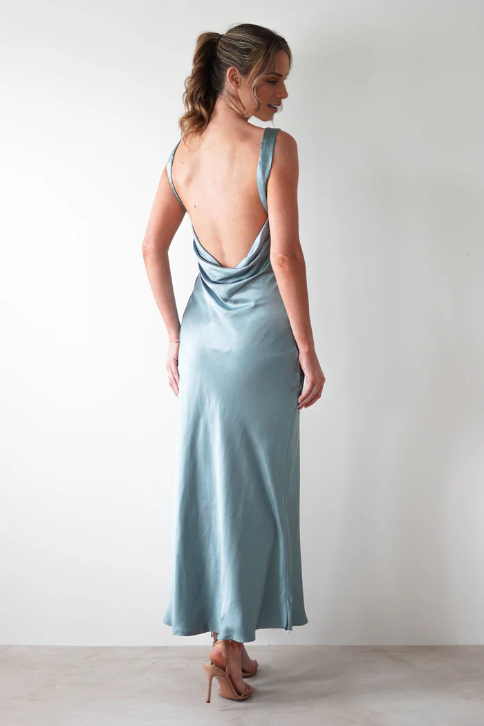 Ship neck backless shoulder strap satin long Prom dress - Dress