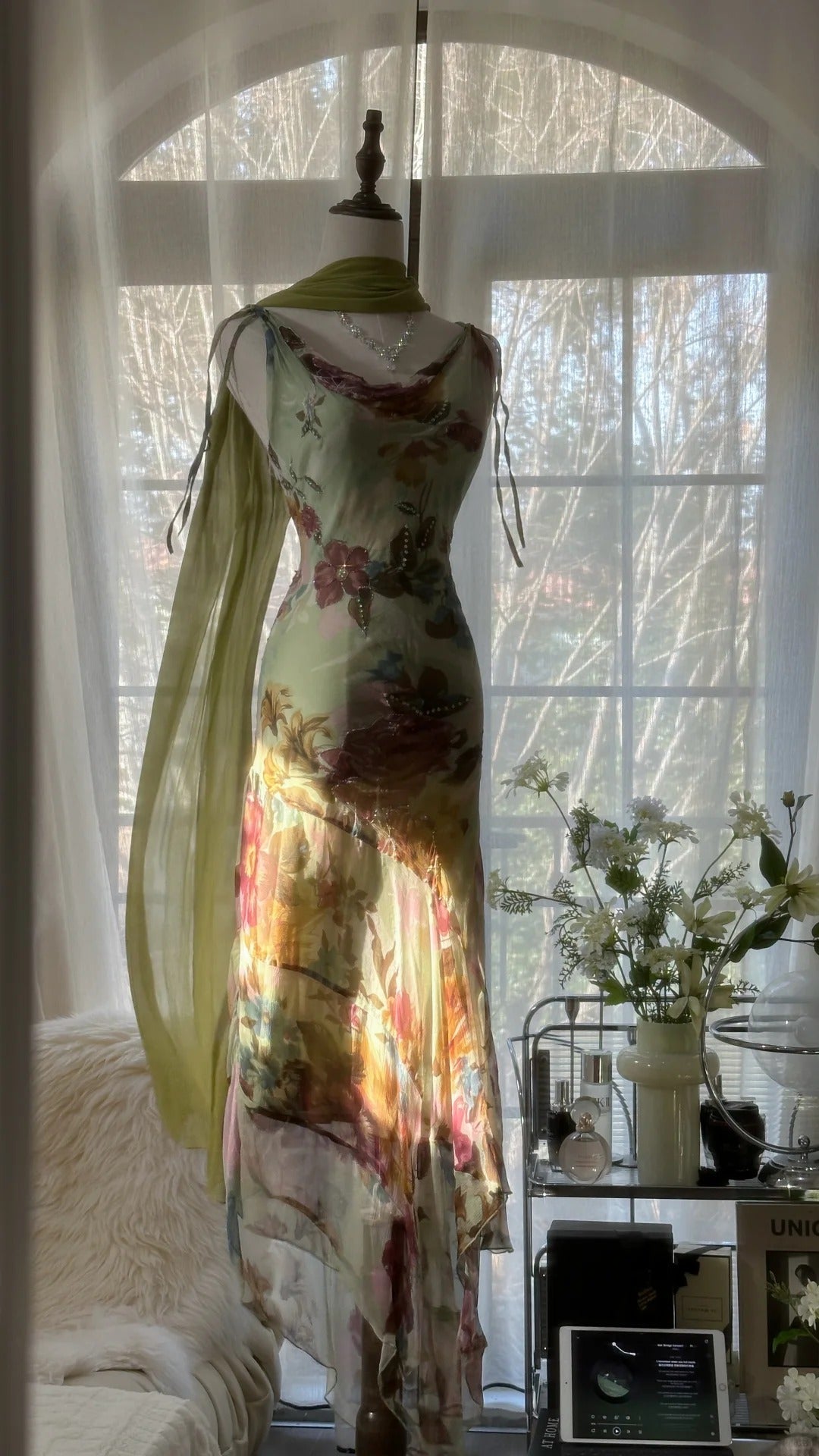 Green Romantic Gradient Fashion Elegant Exquisite Beading Long Chiffon Ball Gown Evening Dress Birthday/Wedding Guest/Holiday Party Dress Prom Dress Valentine's Day Date Dress gh4030