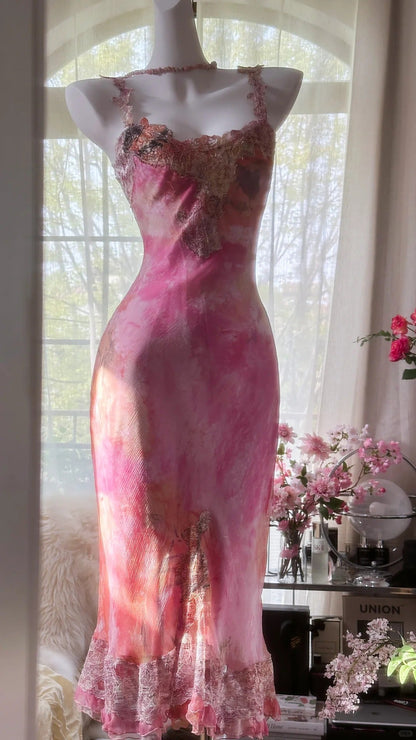 Pink gorgeous gradient exquisite beaded lace long chiffon fairy ball gown evening dress wedding party dress prom dress graduation date dress gh3990