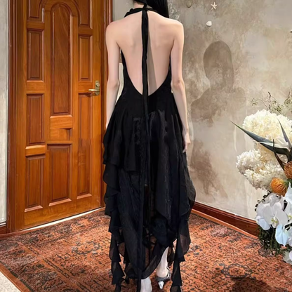 Romantic Halter Neck Draped Asymmetrical Ruffled Prom Dress TP5706