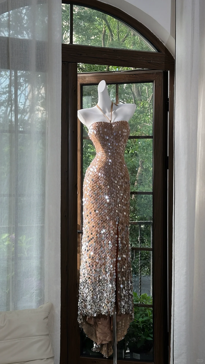 Gorgeous Glittering Sequined Halter-neck Sheath Prom Dress Evening Dress TP4301