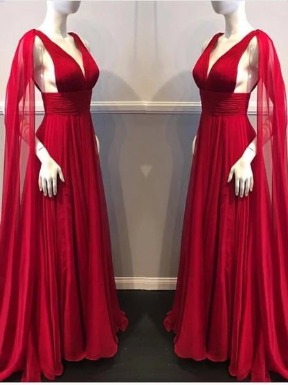 Girlhomeshops-Red fashion V-neck long tulle floor-length prom dress evening dress gh5425