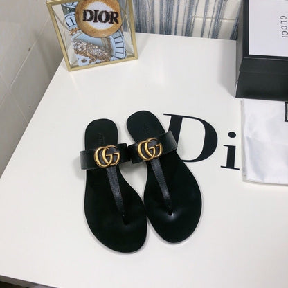 Gucci Double G Thong Leather Black ‎497444 A3N00 1000