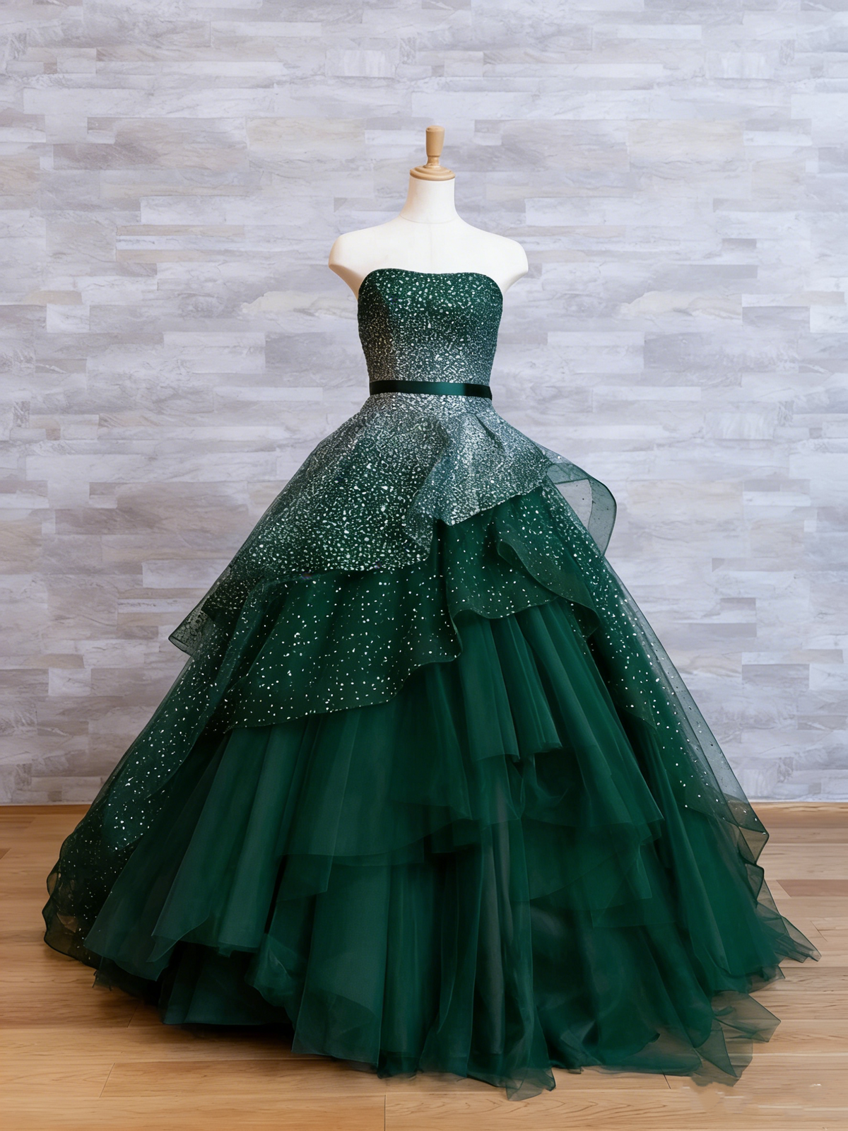 Elegant A-Line Navy Blue Strapless Beaded Floor-length Ball Gown TP2389