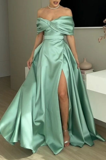 girlhomeshops-Green Elegant Long Satin Ball Gown gh5957