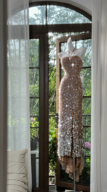 Gorgeous Glittering Sequined Halter-neck Sheath Prom Dress Evening Dress TP4301