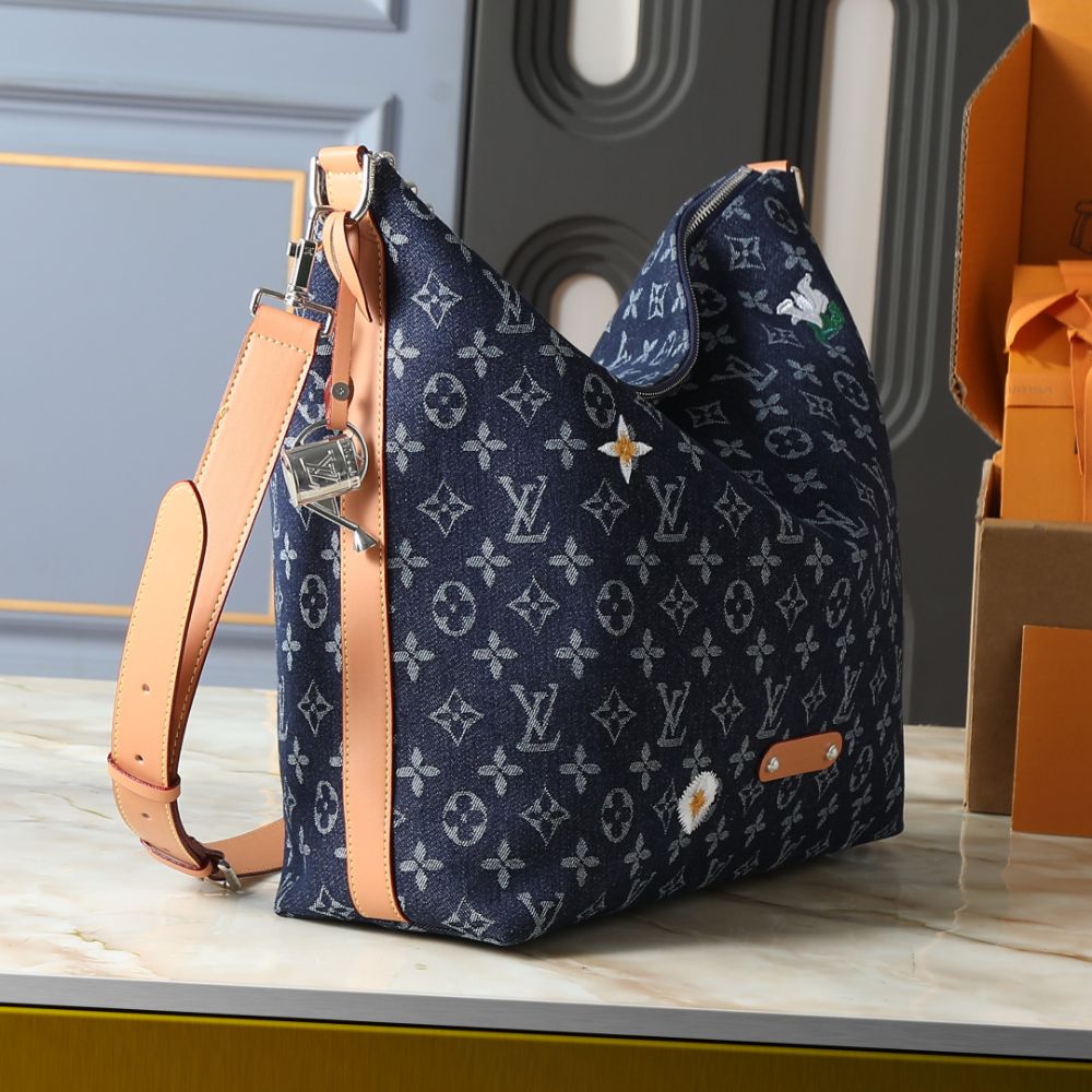 Louis Vuitton Vagabond Hobo Denim Blue 48Cm M27555