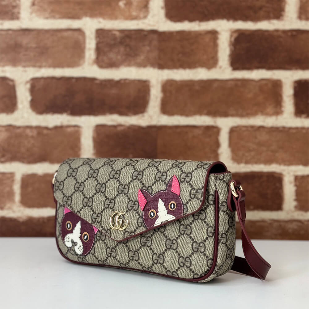GG Supreme Monogram Cat Print Mini Shoulder Bag(HIGH-END GRADE)