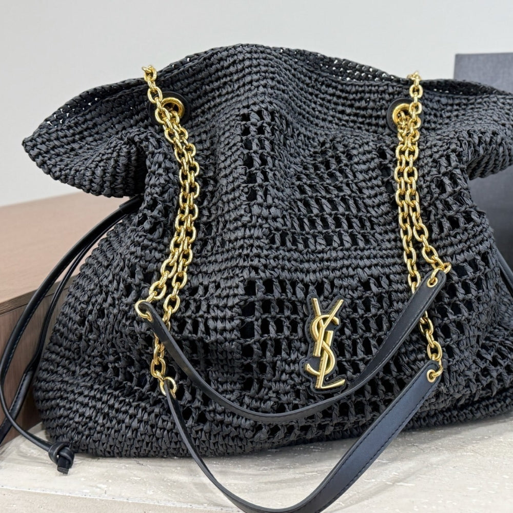 Saint Laurent Jamie Shopping In Raffia Black 35Cm