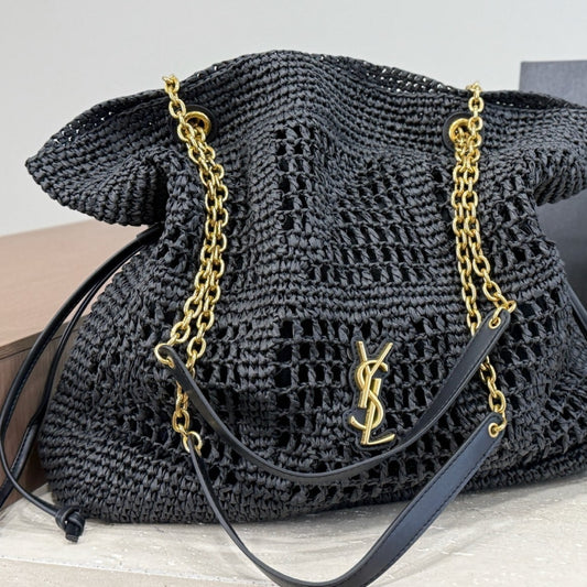 Saint Laurent Jamie Shopping In Raffia Black 35Cm