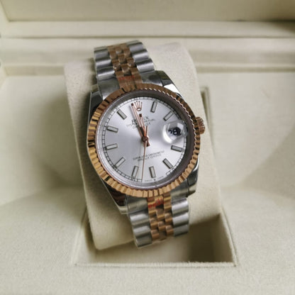 Rolex Oyster Perpetual Datejust White Dial With Silver And Everose Gold Strap 36Mm