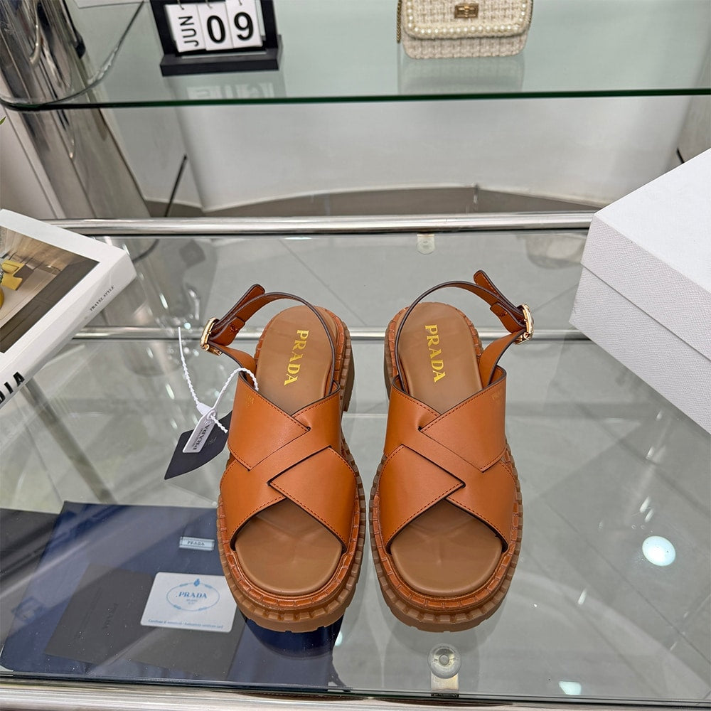 PRADA Crisscross Leather Sandals 683026