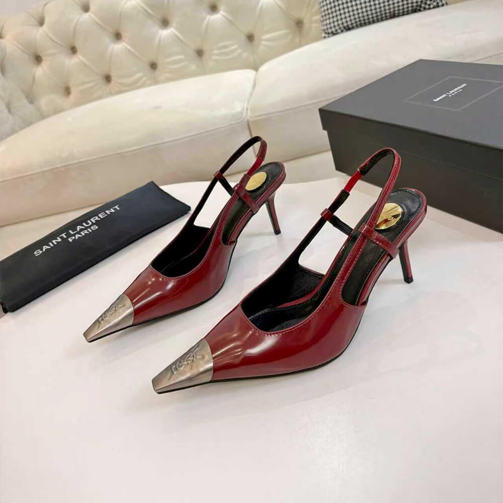 YSL JEANNE slingback pumps in glazed leather