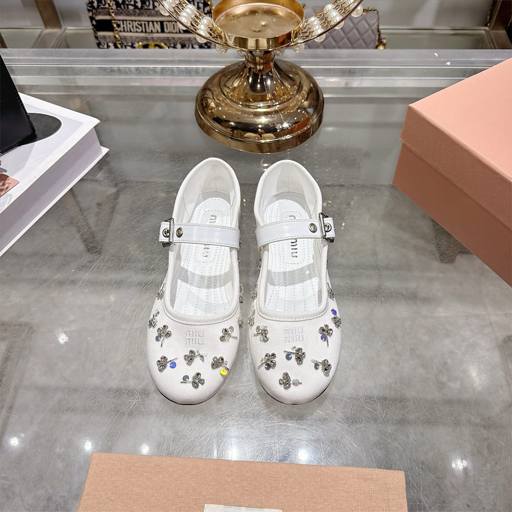 MIUMIU Embroidered drill ballerinas 545620