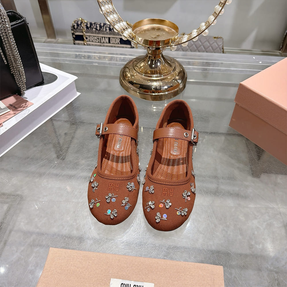MIUMIU Embroidered drill ballerinas 297584