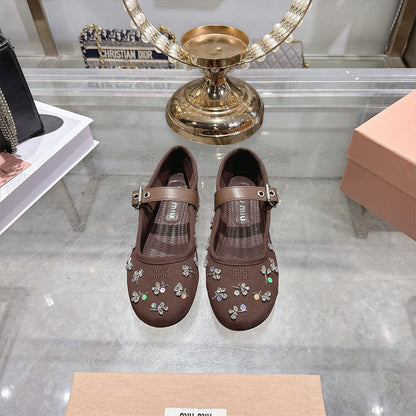 MIUMIU Embroidered drill ballerinas 994012