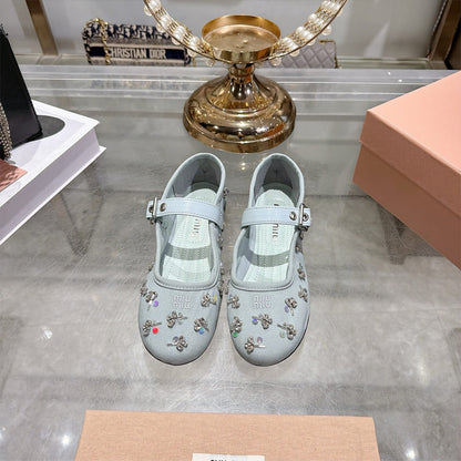 MIUMIU Embroidered drill ballerinas 645146