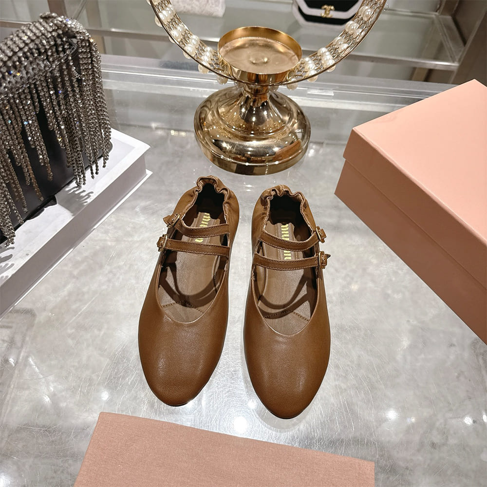 MIUMIU Ruched Nappa Leather Ballet Flats 181975