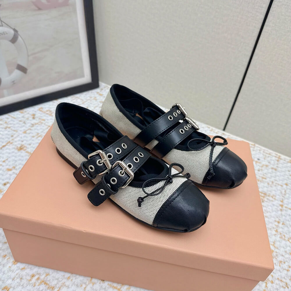 MIUMIU Canvas and leather ballerinas 725618