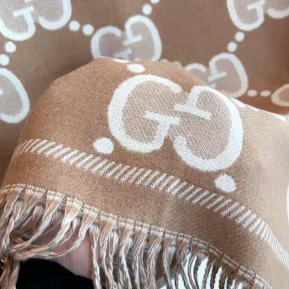 Gucci GG Wool Jacquard Scarf Brown 180Cm