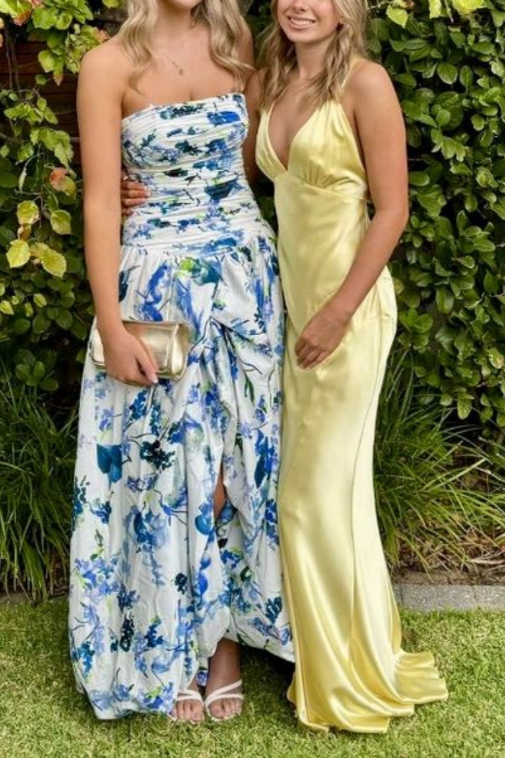 girlhomeshops-Blue And White Floral Long Satin Chiffon Ball Gown Graduation Dress gh5927