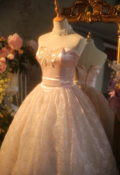 Princess Light Pink Strapless Lace Ball Gown Evening Dress Sweet 16 Dress cc5385