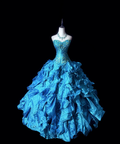 Blue strapless fitted waist slim-fitting ball gown with a full skirt R8698