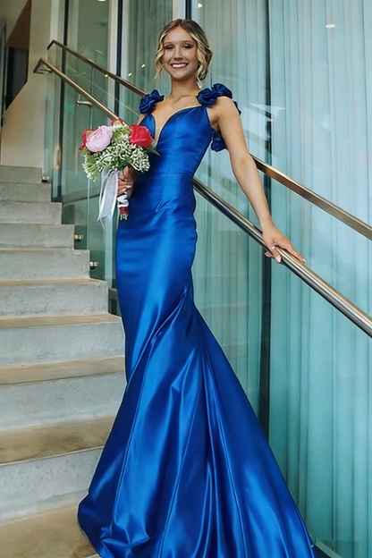 Sexy Mermaid Straps Neckline Pink Satin Backless Evening Gown Prom Dresses