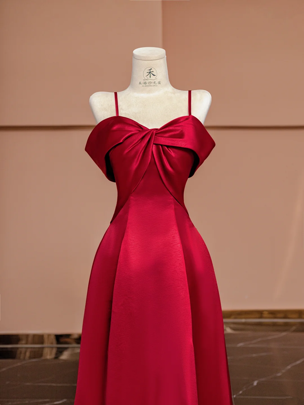 Red halter-neck fitted A-line long ball gown R8420