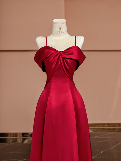 Red halter-neck fitted A-line long ball gown R8420