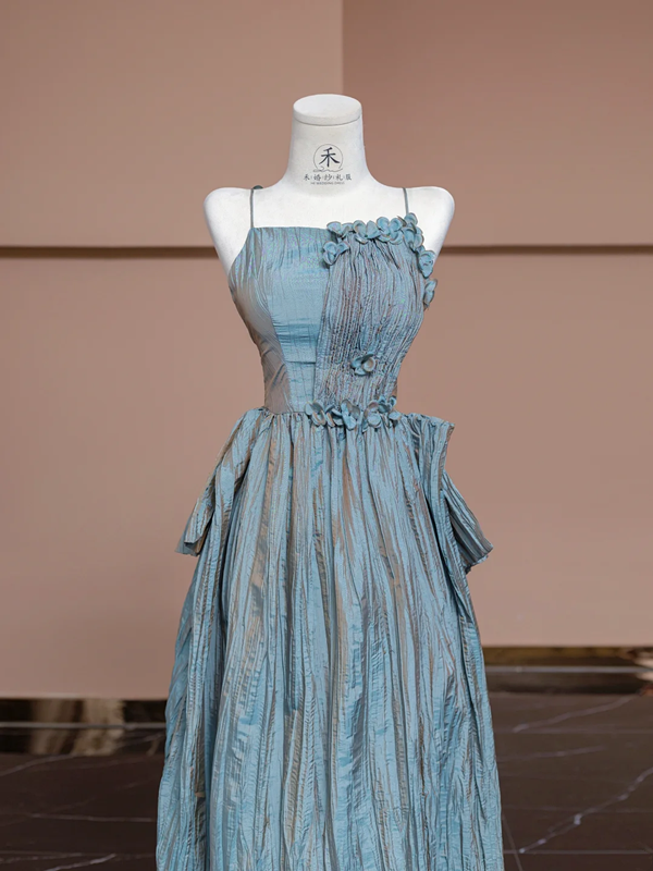Gray-blue halter-neck fitted long ball gown/bridal dress R8333