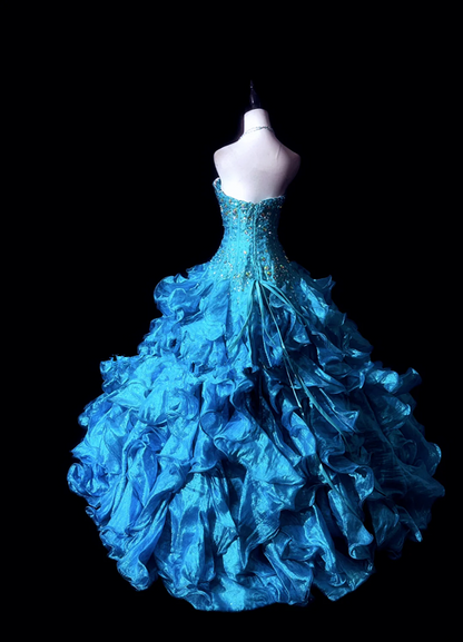 Blue strapless fitted waist slim-fitting ball gown with a full skirt R8698