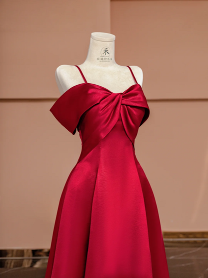 Red halter-neck fitted A-line long ball gown R8420