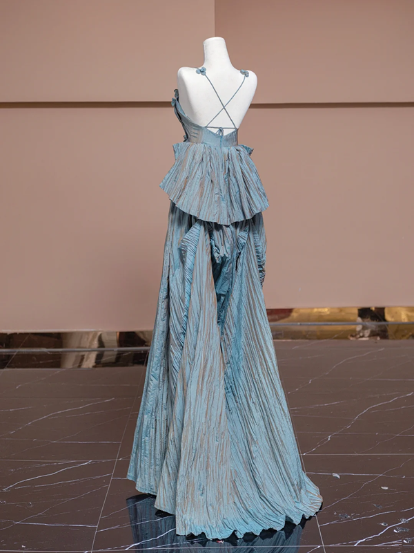Gray-blue halter-neck fitted long ball gown/bridal dress R8333
