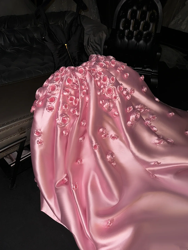 Black halter-neck fitted dress paired with a pink long ball gown with a train, bridal gown R8791